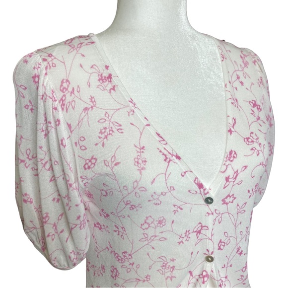 NWT Zara Women's puff short sleeve white floral open front cardigan, Sz L - Picture 4 of 17